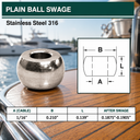 10 PC 316 Stainless Steel Plain Ball Swage End Fitting, Industrial Wire Rope Terminal for Cable Rigging and Wire Rope Assemblies