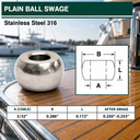 10 PC 316 Stainless Steel Plain Ball Swage End Fitting, Industrial Wire Rope Terminal for Cable Rigging and Wire Rope Assemblies