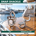 Stainless Steel 316 Fixed Eye Snap Shackle, Sailboat Quick Release Locking Shackle for Marine Rigging and Boat Hardware
