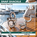 Stainless Steel 316 Fixed Eye Snap Shackle, Sailboat Quick Release Locking Shackle for Marine Rigging and Boat Hardware