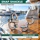 Stainless Steel 316 Fixed Eye Snap Shackle, Sailboat Quick Release Locking Shackle for Marine Rigging and Boat Hardware