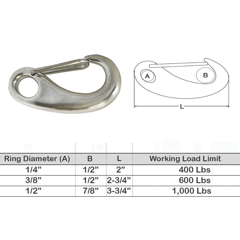 Stainless Steel 316 Gate Snap Hook Carabiner For Boat Rigging