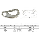 T316 Stainless Steel Gate Snap Hook, Marine Grade Carabiner Clip for Rigging, Sailing, Rope, Cable, and Outdoor Use - PACK 5