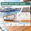 T316 Stainless Steel Gate Snap Hook, Marine Grade Carabiner Clip for Rigging, Sailing, Rope, Cable, and Outdoor Use - PACK 5