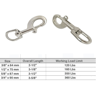 Stainless Steel 316 Swivel Eye Bolt Snap Hook 5 Pc Set