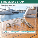 T316 Stainless Steel Swivel Eye Bolt Snap Hook, Marine Grade Boat Clip for Rigging, Sailing, Dock, and Deck Hardware - PACK 5