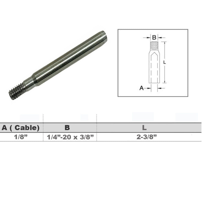 4 Pcs Marine 1/8" Cable Hand Swage Stud Wire Rope Cable Rail 316 Stainless Steel
