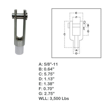 Marine Right Handed Threaded Yoke End Stainless Steel T316