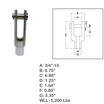 Marine Right Handed Threaded Yoke End Stainless Steel T316