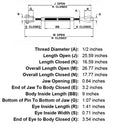 JAW EYE Turnbuckle Pulley 1/2" x 9"  Hot Dip Galvanized Drop Forged 2200 Lb-WLL