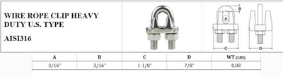 3/16" Stainless Steel 316 Heavy Duty Marine Wire Rope Clips Cable Clamp Rig Boat