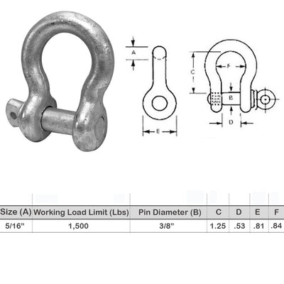 20 Pcs 5/16" Screw Pin Anchor D Ring Bow Shackle Galvanized Drop Forged Marine