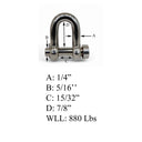 Mil-Spec Forged Marine Round Pin Chain Shackle Stainless Steel T316
