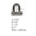 4 Pcs Mil-Spec Forged 5/16" Round Pin Chain Shackle 1,300 Lb WLL Stainless Steel