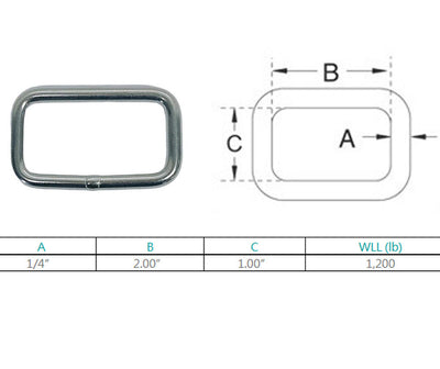 Marine Boat Stainless Steel 1/4" Rectangle Ring 1200 Lbs WLL Yacht Sailing