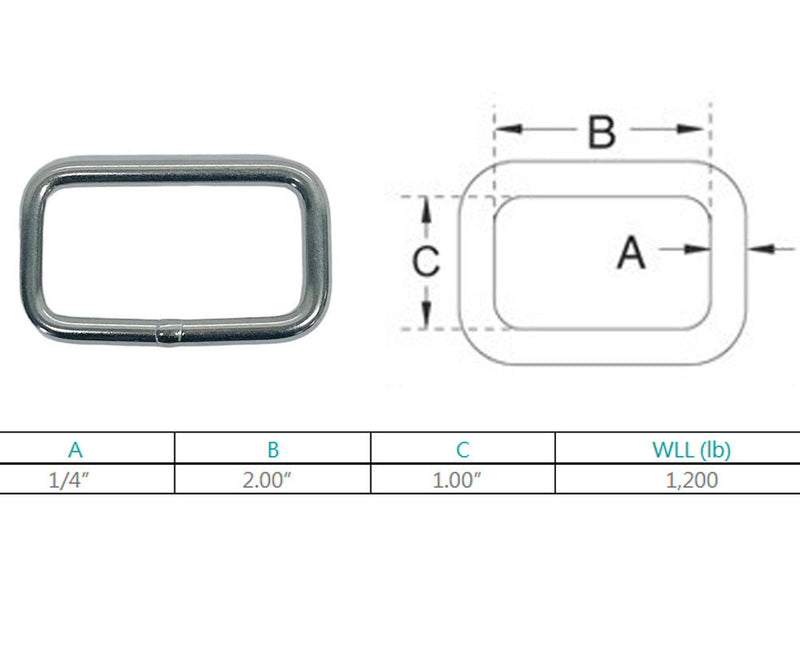 Marine Boat Stainless Steel 1/4" Rectangle Ring 1200 Lbs WLL Yacht Sailing