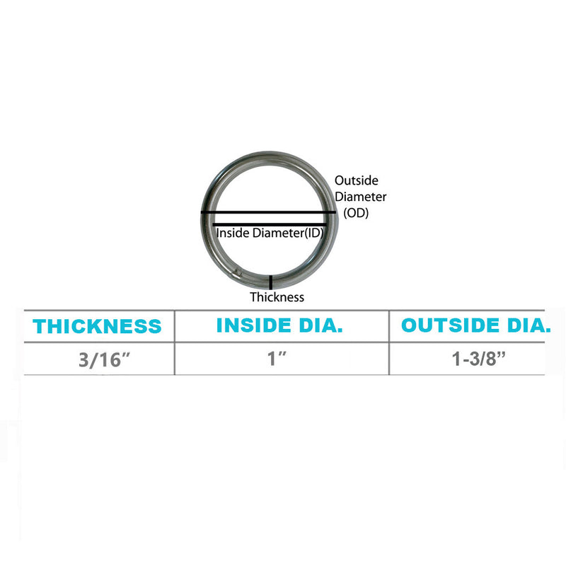 2000 Lbs WLL Marine Stainless Steel Round Ring Link Connect 3/16" Boat Yatch