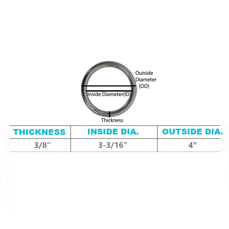 3,200 Lbs WLL Marine Stainless Steel Round Ring Link Connect 3/8" Boat Yatch