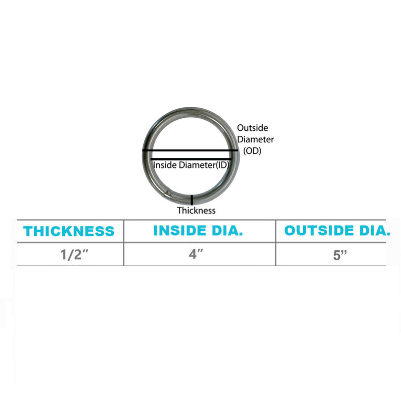 6400 Lbs WLL Marine Stainless Steel Round Ring Link Connect 1/2" Boat Yatch