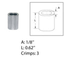 1/8" Aluminum Crimping Loop Sleeve Wire Rope Sleeves Double Barrel Ferrule 10 Pc