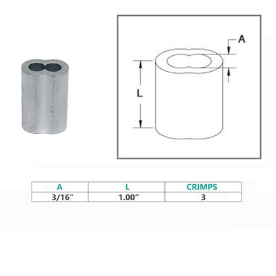 3/16" Aluminum Crimping Loop Sleeve Wire Rope Sleeves Double Barrel Ferrule 10Pc