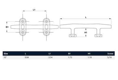 10" Blue Water Open Base Cleat Stainless Steel for Rope Tie on Boat Yacht Kayak