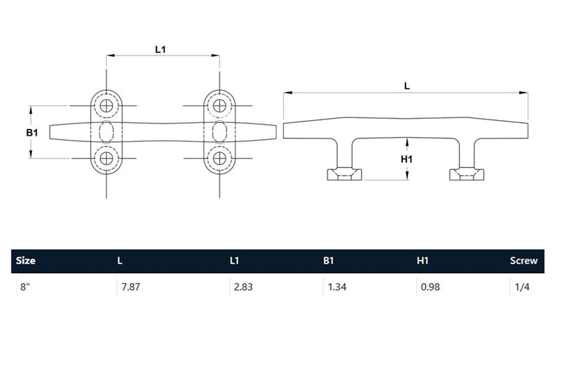 8" Blue Water Open Base Cleat Stainless Steel for Rope Tie on Boat Yacht Kayak