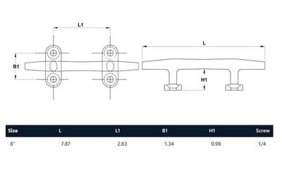 8" Blue Water Open Base Cleat Stainless Steel for Rope Tie on Boat Yacht