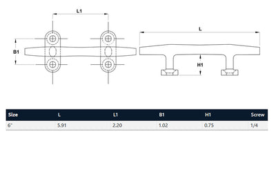 6" Blue Water Open Base Cleat Stainless Steel for Rope Tie on Boat Yacht Kayak
