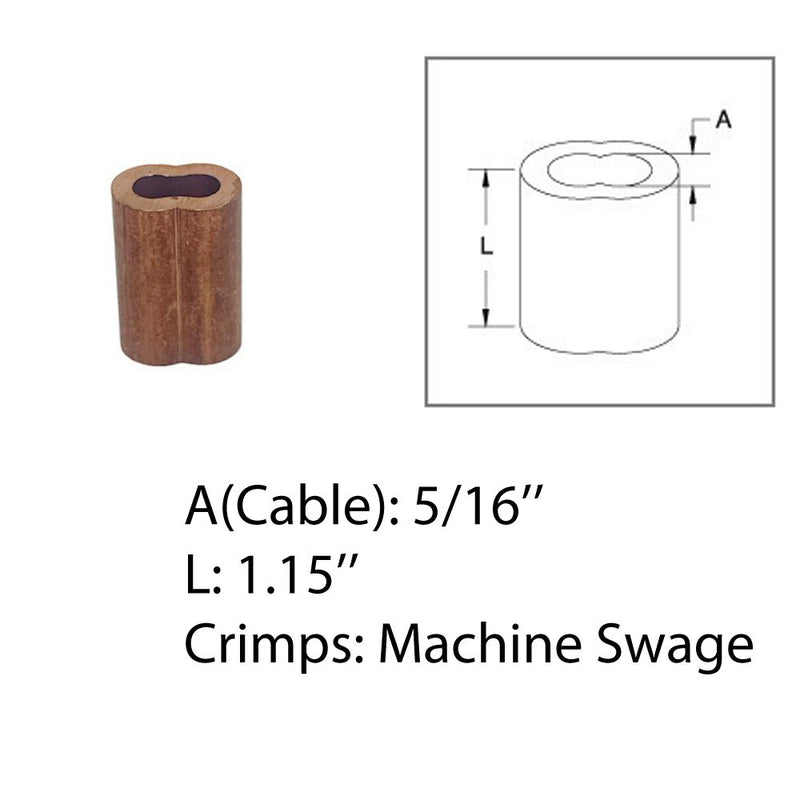 5/16" Copper Crimping Loop Sleeve Wire Rope Sleeves Double Barrel Ferrule 10 Pc