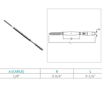 Stainless Steel Marine Swageless & Lag Turnbuckle For 1/8" Cable Wire Rope
