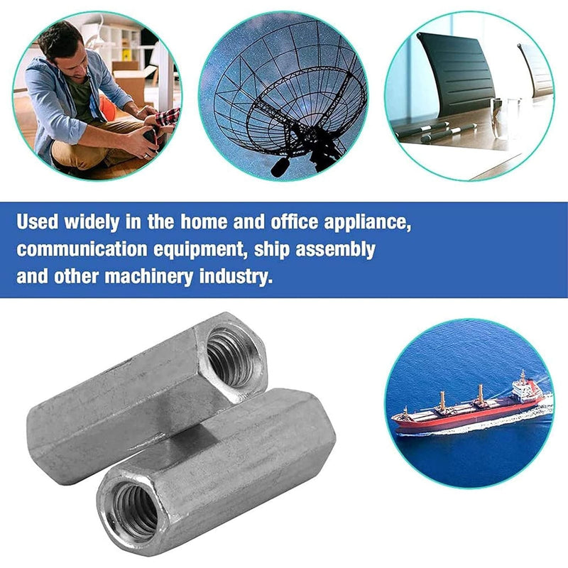 Marine Grade 5/16" Coupling Nut Connecting Nut Fully Thread Stainless Steel 4Pcs