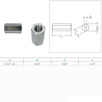 Marine Grade 5/16" Coupling Nut Connecting Nut Fully Thread Stainless Steel 4Pcs