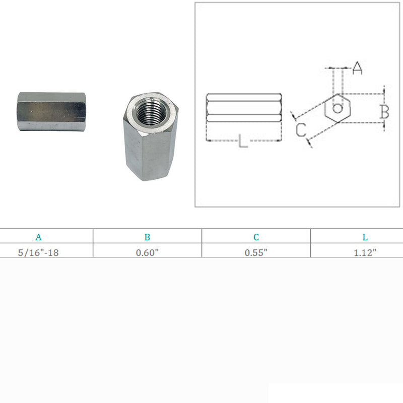 Marine Grade 5/16" Coupling Nut Connecting Nut Fully Thread Stainless Steel 4Pcs