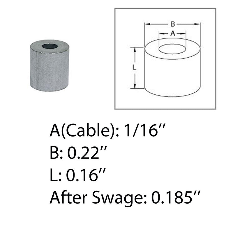 1/16" Wire Rope Aluminum Stop Loop Sleeve Round Crimps for Wire Crimping 10 Pcs