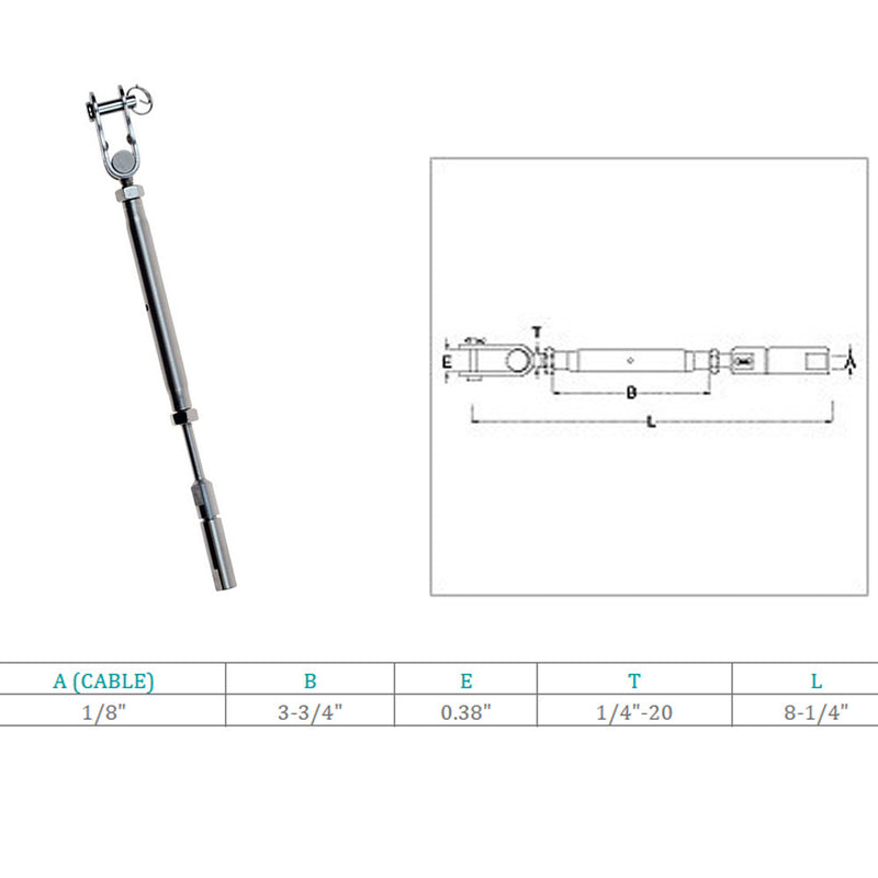 Marine Swageless & Toggle Turnbuckle For 1/8" Cable Rail Wire,Stainless Steel