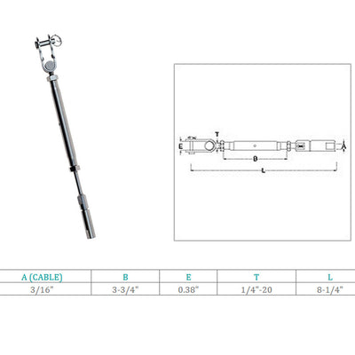 Marine Swageless Toggle Turnbuckle For 3/16" Cable Rail Wire,Stainless Steel 4Pc