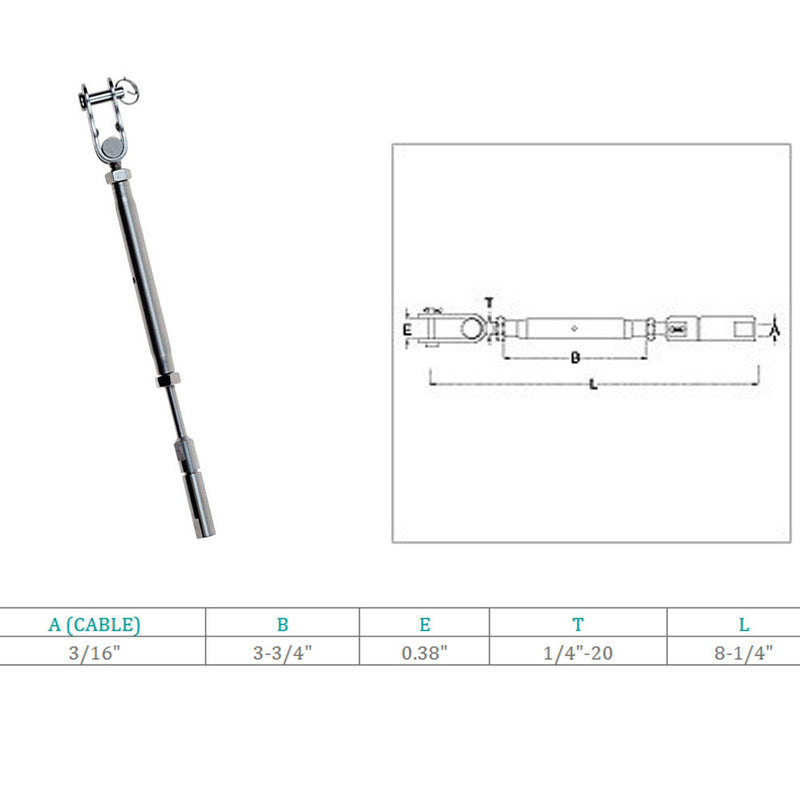 Marine Swageless Toggle Turnbuckle For 3/16" Cable Rail Wire,Stainless Steel 4Pc