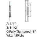 Marine Boat Deck 1/4" x 2-3/4" Stub End Turnbuckle WLL 450 Lbs Stainless Steel