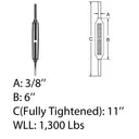 Marine Boat Deck 3/8" x 4-7/8" Stub End Turnbuckle WLL 1300 Lbs Stainless Steel