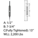 Marine Boat Deck 1/2" x 6-1/2" Stub End Turnbuckle WLL 2200 Lbs Stainless Steel