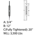 Marine Boat Deck 3/4" x 10-1/4" Stub End Turnbuckle WLL 3500 Lbs Stainless Steel