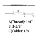 1/4" Thread Rod & HAND SWAGE Stud Turnbuckle 1/8" Cable T316 Stainless Steel