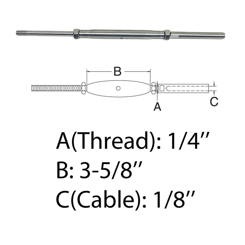 1/4" Thread Rod & Swage Stud Turnbuckle 1/8" Cable T316 Stainless Steel 4 Pcs