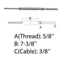 5/8" Thread Rod & Swage Stud Turnbuckle 3/8" Cable T316 Stainless Steel 4 Pcs