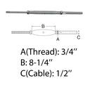 3/4" Thread Rod & Swage Stud Turnbuckle 1/2" Cable T316 Stainless Steel T316 4Pc