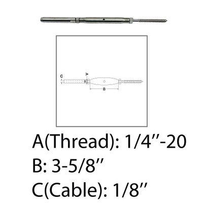 Marine 1/4" Threaded Lag & Swage Stud Turnbuckle 1/8" Cable Stainless Steel 4Pcs