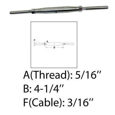 5/16" Thread Swage Stud & Stud Pipe Turnbuckle 3/16" Cable Stainless Steel 4 Pcs