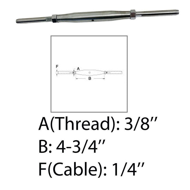 3/8" Thread Swage Stud & Stud Pipe Turnbuckle 1/4" Cable Stainless Steel 4 Pcs