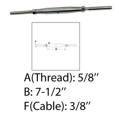 5/8" Thread Swage Stud & Stud Pipe Turnbuckle 3/8" Cable Stainless Steel 4 Pcs